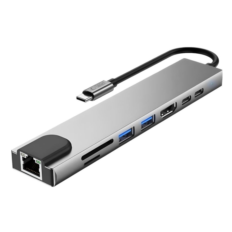 TECH-PROTECT HB09 8в1 хъб за Type-C: USB-A 3.0, USB-C 3.0, HDMI 4K 60Hz, SD/TF, PD 100W, RJ45 Gigabit, Space Grey - TECH-PROTECT HB09 8в1 хъб за Type-C: USB-A 3.0, USB-C 3.0, HDMI 4K 60Hz, SD/TF, PD 100W, RJ45 Gigabit, Space Grey - 5906302340033
