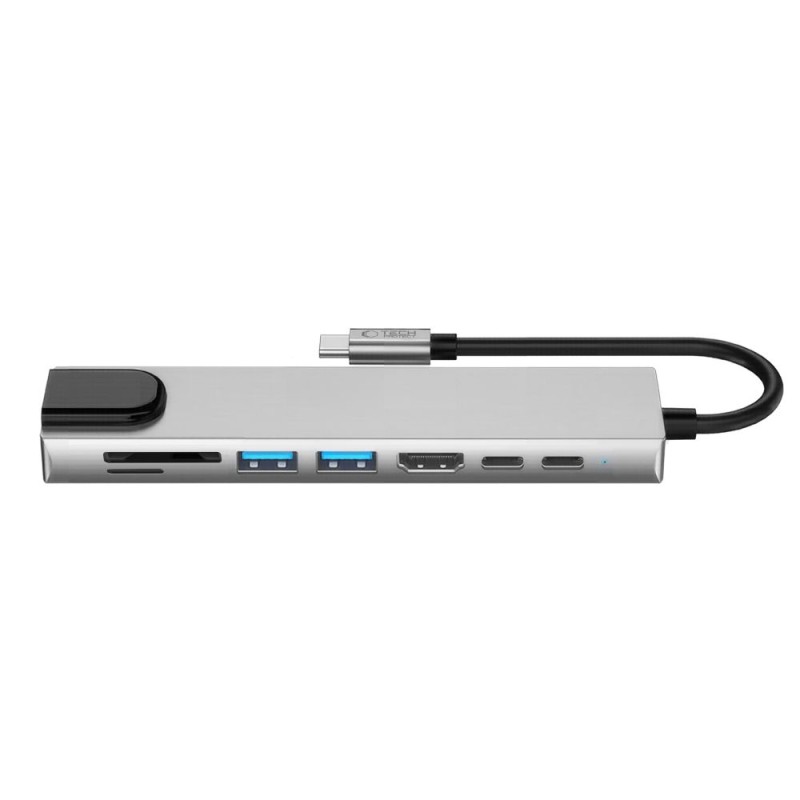 TECH-PROTECT HB09 8в1 хъб за Type-C: USB-A 3.0, USB-C 3.0, HDMI 4K 60Hz, SD/TF, PD 100W, RJ45 Gigabit, Space Grey - TECH-PROTECT HB09 8в1 хъб за Type-C: USB-A 3.0, USB-C 3.0, HDMI 4K 60Hz, SD/TF, PD 100W, RJ45 Gigabit, Space Grey - 5906302340033
