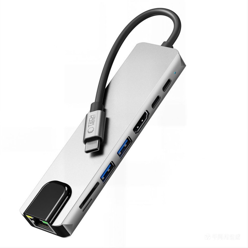 TECH-PROTECT HB09 8в1 хъб за Type-C: USB-A 3.0, USB-C 3.0, HDMI 4K 60Hz, SD/TF, PD 100W, RJ45 Gigabit, Space Grey - TECH-PROTECT HB09 8в1 хъб за Type-C: USB-A 3.0, USB-C 3.0, HDMI 4K 60Hz, SD/TF, PD 100W, RJ45 Gigabit, Space Grey - 5906302340033
