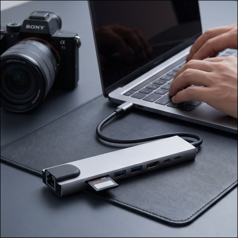 TECH-PROTECT HB09 8в1 хъб за Type-C: USB-A 3.0, USB-C 3.0, HDMI 4K 60Hz, SD/TF, PD 100W, RJ45 Gigabit, Space Grey - TECH-PROTECT HB09 8в1 хъб за Type-C: USB-A 3.0, USB-C 3.0, HDMI 4K 60Hz, SD/TF, PD 100W, RJ45 Gigabit, Space Grey - 5906302340033