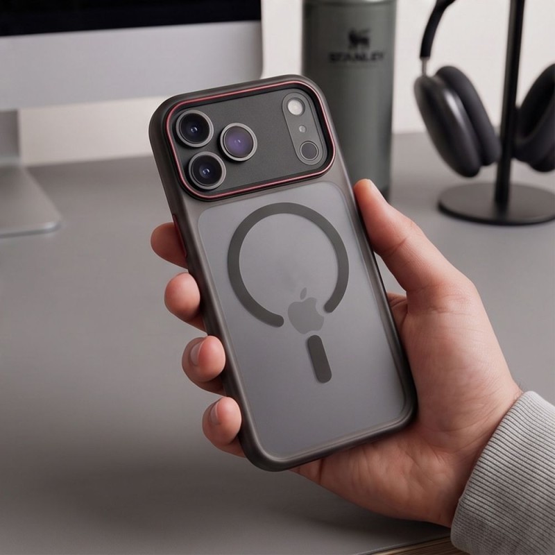 TECH-PROTECT MagCam MagSafe за iPhone 17 Pro / 18 Pro – матово черно/червено TECH-PROTECT MagCam MagSafe за iPhone 17 Pro / 18 Pro – матово черно/червено