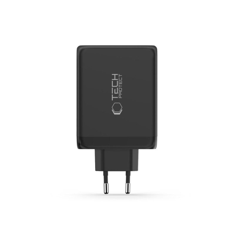 Tech-Protect NC200W-GAN мрежово зарядно 200W GaN, 4 порта (3x Type-C + 1x USB-A), PD + QC3.0, черно - Tech-Protect NC200W-GAN мрежово зарядно 200W GaN, 4 порта (3x Type-C + 1x USB-A), PD + QC3.0, черно - 5906302352340