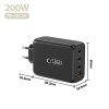 Tech-Protect NC200W-GAN мрежово зарядно 200W GaN, 4 порта (3x Type-C + 1x USB-A), PD + QC3.0, черно - Tech-Protect NC200W-GAN мрежово зарядно 200W GaN, 4 порта (3x Type-C + 1x USB-A), PD + QC3.0, черно - 5906302352340