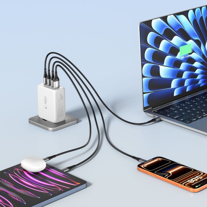 TECH-PROTECT NC200W-GAN 4-портов мрежов заряден адаптер 200W PD / QC3.0 (GaN) Бял - TECH-PROTECT NC200W-GAN 4-портов мрежов заряден адаптер 200W PD / QC3.0 (GaN) Бял - 5906302352357