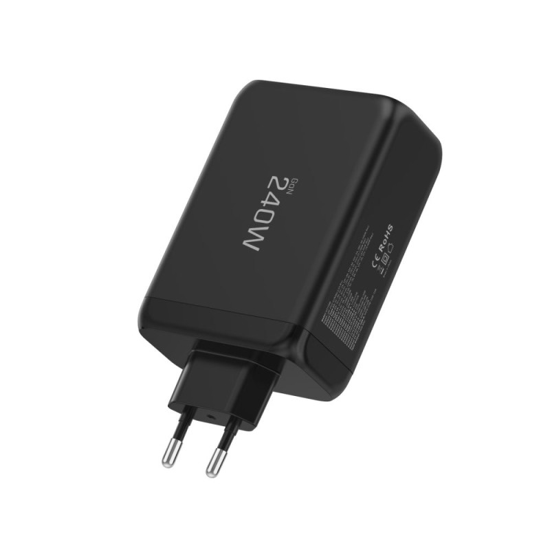 TECH-PROTECT NC240W-GAN мрежово зарядно 4-портово 240W, PD, QC3.0 (черно) - TECH-PROTECT NC240W-GAN мрежово зарядно 4-портово 240W, PD, QC3.0 (черно) - 5906302352364