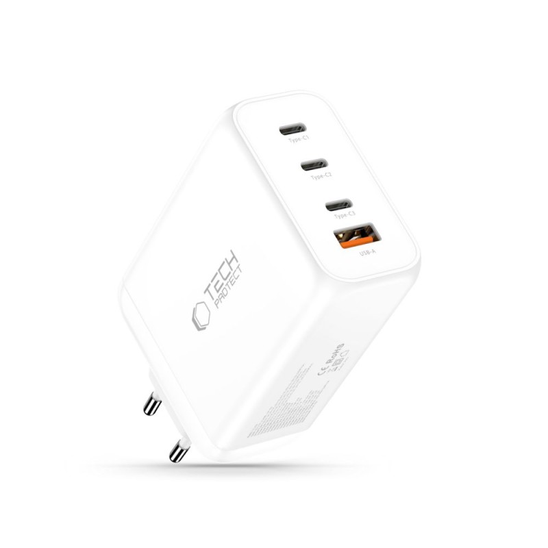 Tech-Protect NC240W-GAN Мрежово зарядно 4-порт PD 240W / QC3.0 (бяло) - Tech-Protect NC240W-GAN Мрежово зарядно 4-порт PD 240W / QC3.0 (бяло) - 5906302352371