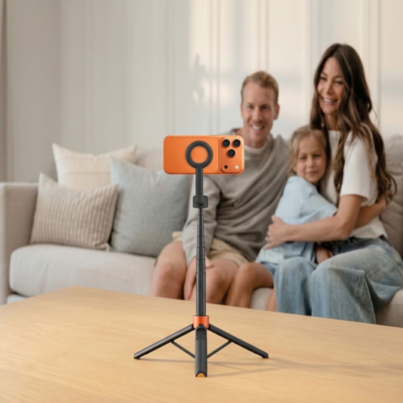 Tech-Protect L10S MagSafe Bluetooth selfie stick статив черно/оранжев - Tech-Protect L10S MagSafe Bluetooth selfie stick статив черно/оранжев - 5906302352807