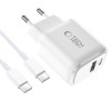 Tech-Protect NCA45W-GAN 2-портов мрежов зарядeн PD 45W / QC3.0 + Type-C кабел 100 см (бял) - Tech-Protect NCA45W-GAN 2-портов мрежов зарядeн PD 45W / QC3.0 + Type-C кабел 100 см (бял) - 5906302352814