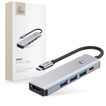 Tech-Protect HB01 HUB адаптер 5в1 Type-C + USB 3.0 + HDMI 4K/60Hz + PD100W, space grey