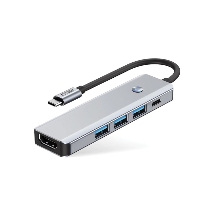 Tech-Protect HB01 HUB адаптер 5в1 Type-C + USB 3.0 + HDMI 4K/60Hz + PD100W, space grey - Tech-Protect HB01 HUB адаптер 5в1 Type-C + USB 3.0 + HDMI 4K/60Hz + PD100W, space grey - 5906302360529