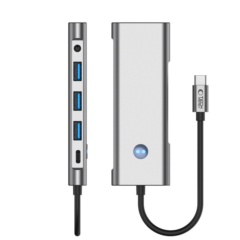 Tech-Protect HB04 Хъб адаптер 9в1 Type-C + USB 2.0 + USB 3.0 + HDMI 4K 60Hz + SD/TF + PD 100W + 3.5 мм аудио (Space Grey) - Tech-Protect HB04 Хъб адаптер 9в1 Type-C + USB 2.0 + USB 3.0 + HDMI 4K 60Hz + SD/TF + PD 100W + 3.5 мм аудио (Space Grey) - 5906302360536