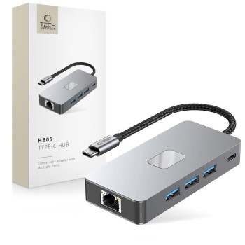 Tech-Protect HB05 HUB адаптер 9в1 Type-C + USB 2.0/3.0 + HDMI 4K 60Hz + SD/TF + PD 100W + RJ45 1000M Space Grey