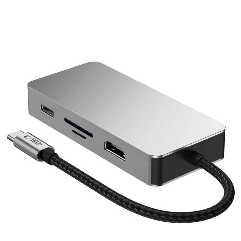 Tech-Protect HB05 HUB адаптер 9в1 Type-C + USB 2.0/3.0 + HDMI 4K 60Hz + SD/TF + PD 100W + RJ45 1000M Space Grey - 5906302360543