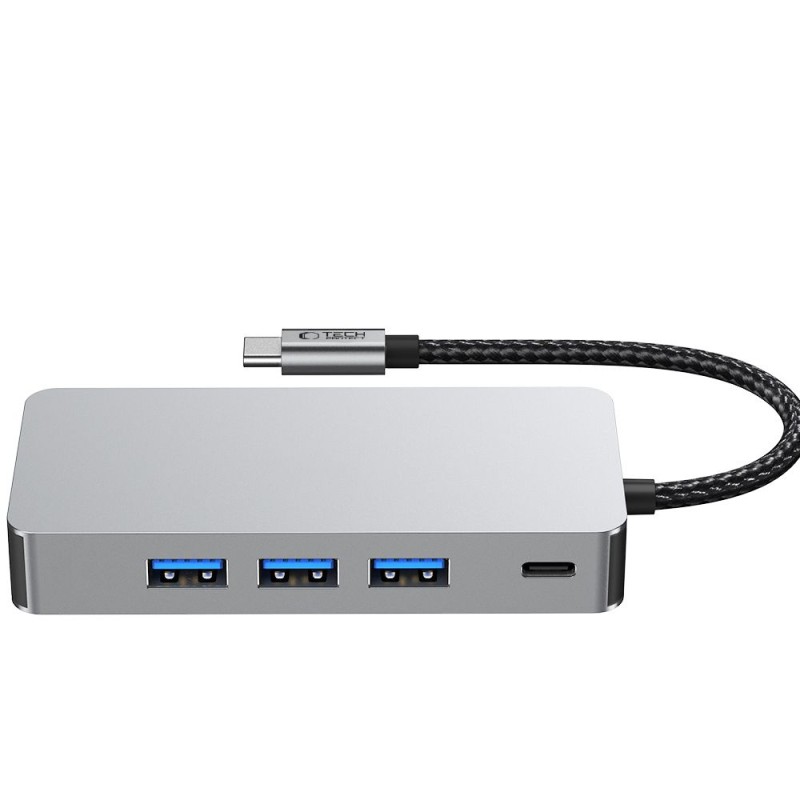 Tech-Protect HB05 HUB адаптер 9в1 Type-C + USB 2.0/3.0 + HDMI 4K 60Hz + SD/TF + PD 100W + RJ45 1000M Space Grey - 5906302360543