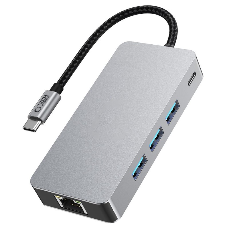 Tech-Protect HB05 HUB адаптер 9в1 Type-C + USB 2.0/3.0 + HDMI 4K 60Hz + SD/TF + PD 100W + RJ45 1000M Space Grey - 5906302360543