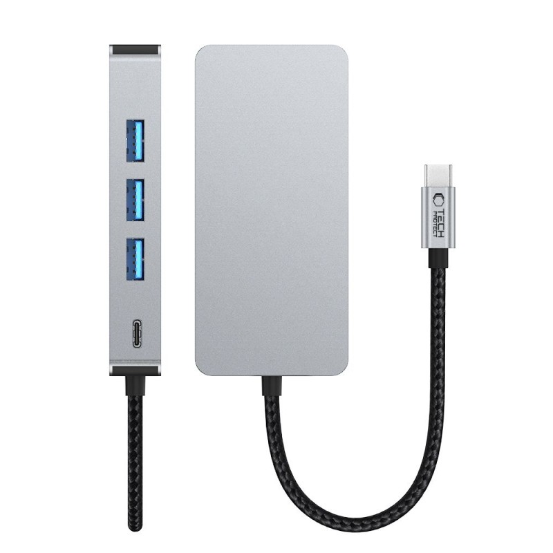 Tech-Protect HB05 HUB адаптер 9в1 Type-C + USB 2.0/3.0 + HDMI 4K 60Hz + SD/TF + PD 100W + RJ45 1000M Space Grey - 5906302360543