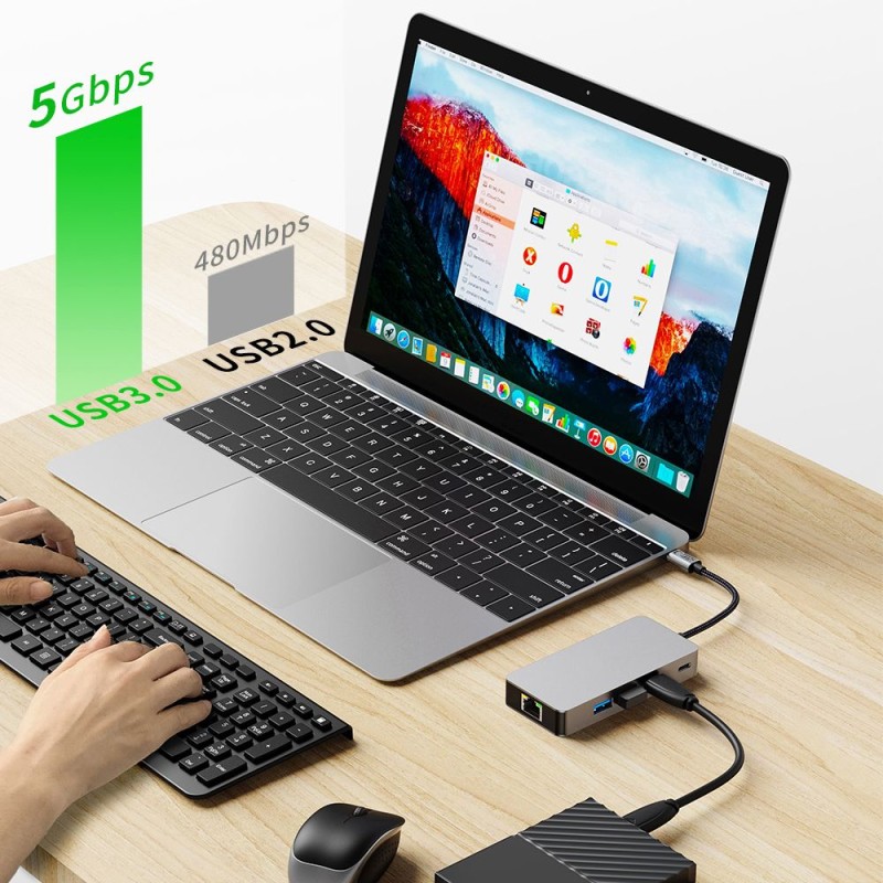 Tech-Protect HB05 HUB адаптер 9в1 Type-C + USB 2.0/3.0 + HDMI 4K 60Hz + SD/TF + PD 100W + RJ45 1000M Space Grey - 5906302360543