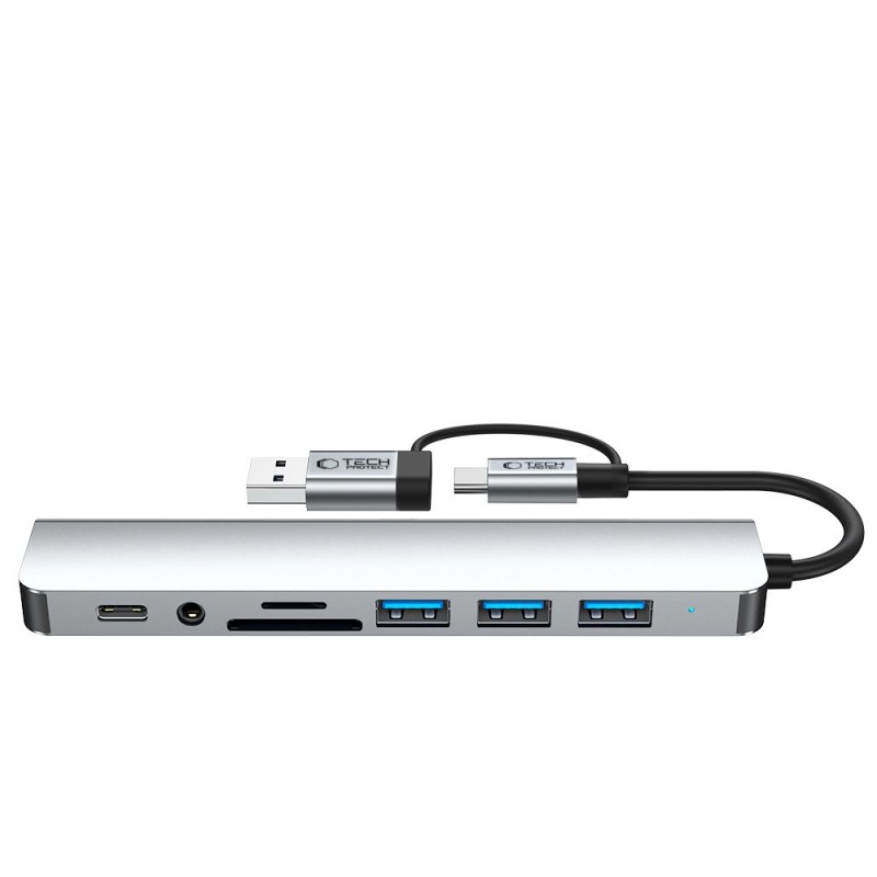 TECH-PROTECT HB06 Хъб адаптер 8в1 USB-C + USB 2.0 + USB 3.0 + SD/TF + AV 3.5, space grey - TECH-PROTECT HB06 Хъб адаптер 8в1 USB-C + USB 2.0 + USB 3.0 + SD/TF + AV 3.5, space grey - 5906302360550