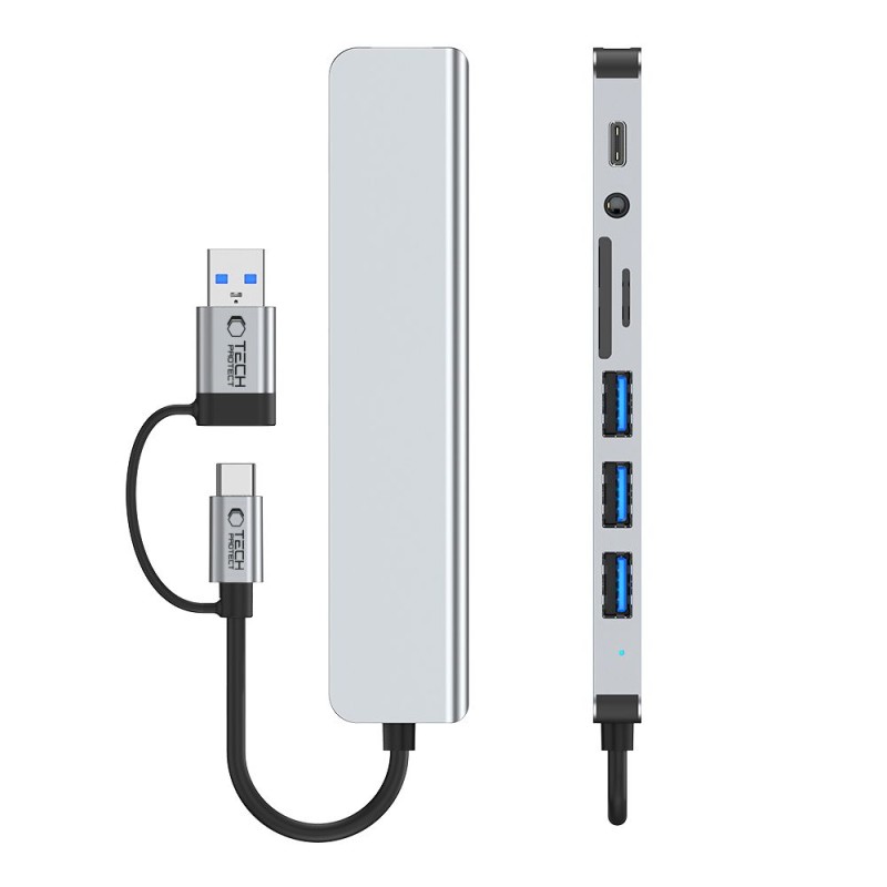 TECH-PROTECT HB06 Хъб адаптер 8в1 USB-C + USB 2.0 + USB 3.0 + SD/TF + AV 3.5, space grey - TECH-PROTECT HB06 Хъб адаптер 8в1 USB-C + USB 2.0 + USB 3.0 + SD/TF + AV 3.5, space grey - 5906302360550