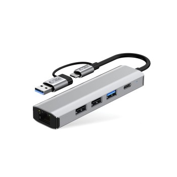 Tech-Protect HB03 HUB адаптер 5в1 Type-C + USB 2.0 + USB 3.0 + RJ45, space grey Tech-Protect HB03 HUB адаптер 5в1 Type-C + USB 2.0 + USB 3.0 + RJ45, space grey
