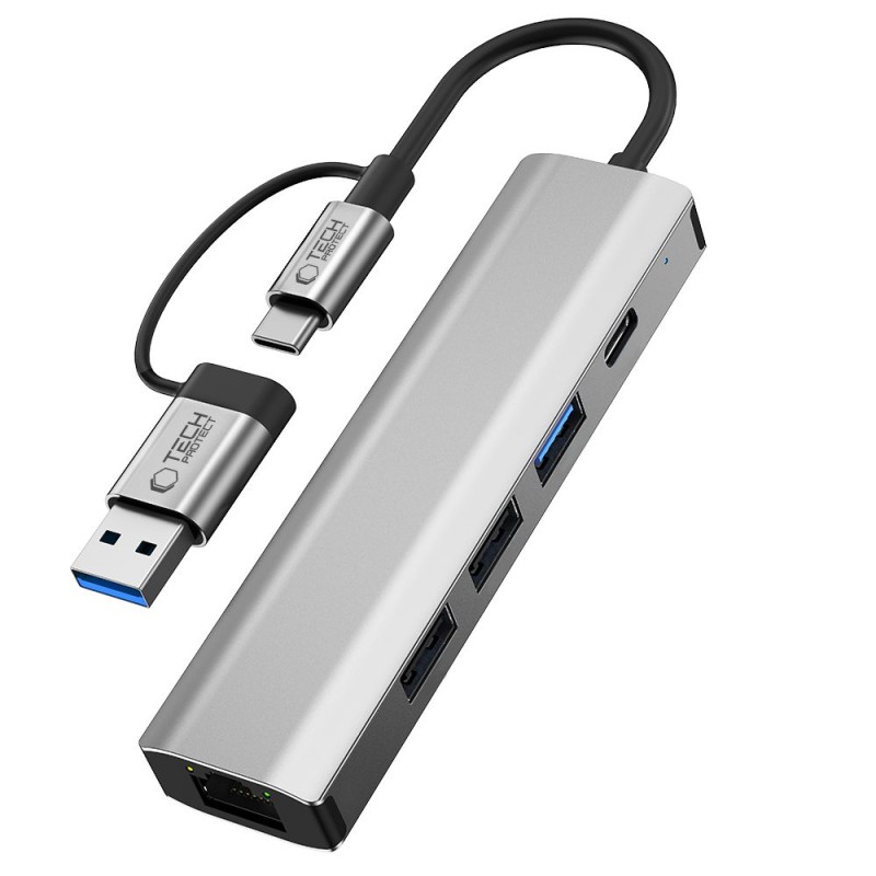 Tech-Protect HB03 HUB адаптер 5в1 Type-C + USB 2.0 + USB 3.0 + RJ45, space grey - Tech-Protect HB03 HUB адаптер 5в1 Type-C + USB 2.0 + USB 3.0 + RJ45, space grey - 5906302360567