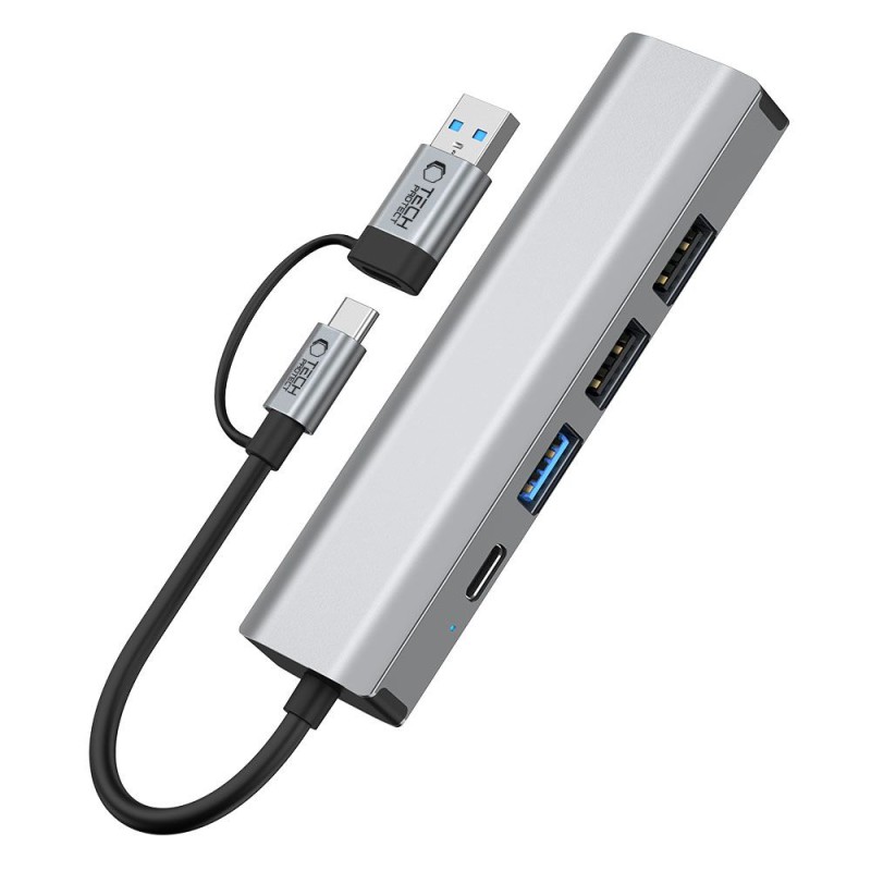 Tech-Protect HB03 HUB адаптер 5в1 Type-C + USB 2.0 + USB 3.0 + RJ45, space grey - Tech-Protect HB03 HUB адаптер 5в1 Type-C + USB 2.0 + USB 3.0 + RJ45, space grey - 5906302360567
