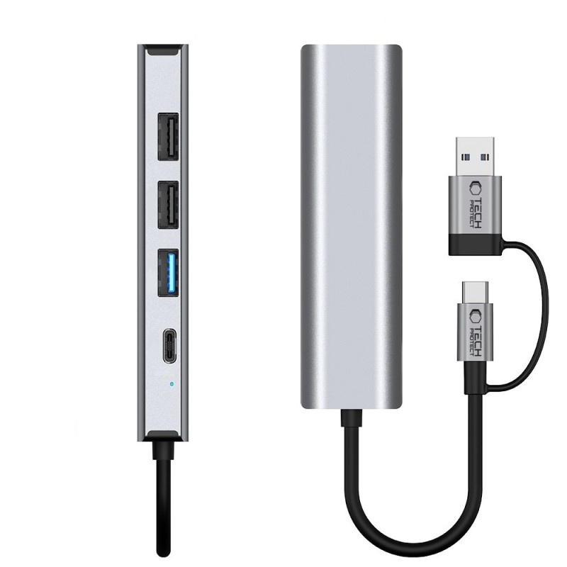 Tech-Protect HB03 HUB адаптер 5в1 Type-C + USB 2.0 + USB 3.0 + RJ45, space grey - Tech-Protect HB03 HUB адаптер 5в1 Type-C + USB 2.0 + USB 3.0 + RJ45, space grey - 5906302360567