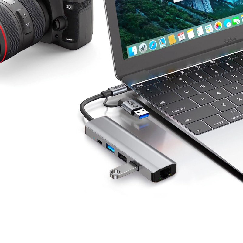 Tech-Protect HB03 HUB адаптер 5в1 Type-C + USB 2.0 + USB 3.0 + RJ45, space grey - Tech-Protect HB03 HUB адаптер 5в1 Type-C + USB 2.0 + USB 3.0 + RJ45, space grey - 5906302360567