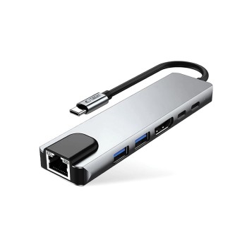 Tech-Protect HB02 Hub Adapter 6в1 Type-C + USB 2.0 + USB 3.0 + HDMI 4K/30Hz + RJ45 + PD 100W Space Grey Tech-Protect HB02 Hub Adapter 6в1 Type-C + USB 2.0 + USB 3.0 + HDMI 4K/30Hz + RJ45 + PD 100W Space Grey