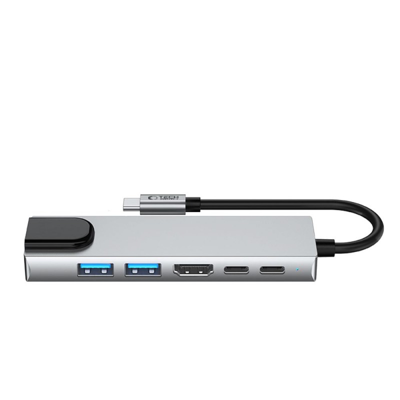 Tech-Protect HB02 Hub Adapter 6в1 Type-C + USB 2.0 + USB 3.0 + HDMI 4K/30Hz + RJ45 + PD 100W Space Grey - Tech-Protect HB02 Hub Adapter 6в1 Type-C + USB 2.0 + USB 3.0 + HDMI 4K/30Hz + RJ45 + PD 100W Space Grey - 5906302360574