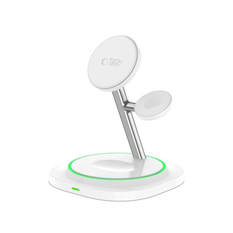 Tech-Protect QI15W-A46 3в1 магнитно MagSafe безжично зарядно, бяло - Tech-Protect QI15W-A46 3в1 магнитно MagSafe безжично зарядно, бяло - 5906302361007