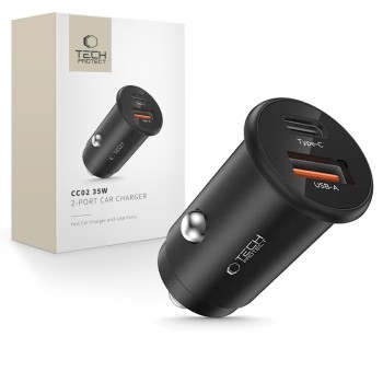 TECH-PROTECT CC02 2-порт зарядно за кола PD 35W / QC3.0 черно