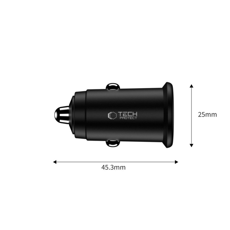 TECH-PROTECT CC02 2-порт зарядно за кола PD 35W / QC3.0 черно - TECH-PROTECT CC02 2-порт зарядно за кола PD 35W / QC3.0 черно - 5906302361038