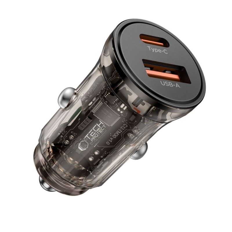 TECH-PROTECT CC01 2-порт зарядно за кола PD 45W / QC3.0, черно - TECH-PROTECT CC01 2-порт зарядно за кола PD 45W / QC3.0, черно - 5906302361298