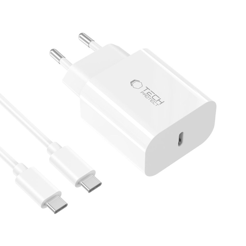TECH-PROTECT NC20W зарядно за мрежа 20W с 1 порт PD + USB-C кабел 100 см (бяло) - TECH-PROTECT NC20W зарядно за мрежа 20W с 1 порт PD + USB-C кабел 100 см (бяло) - 5906302361588