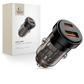 TECH-PROTECT CC03 2-портова зарядна за кола PD 30W / QC3.0 (черна)