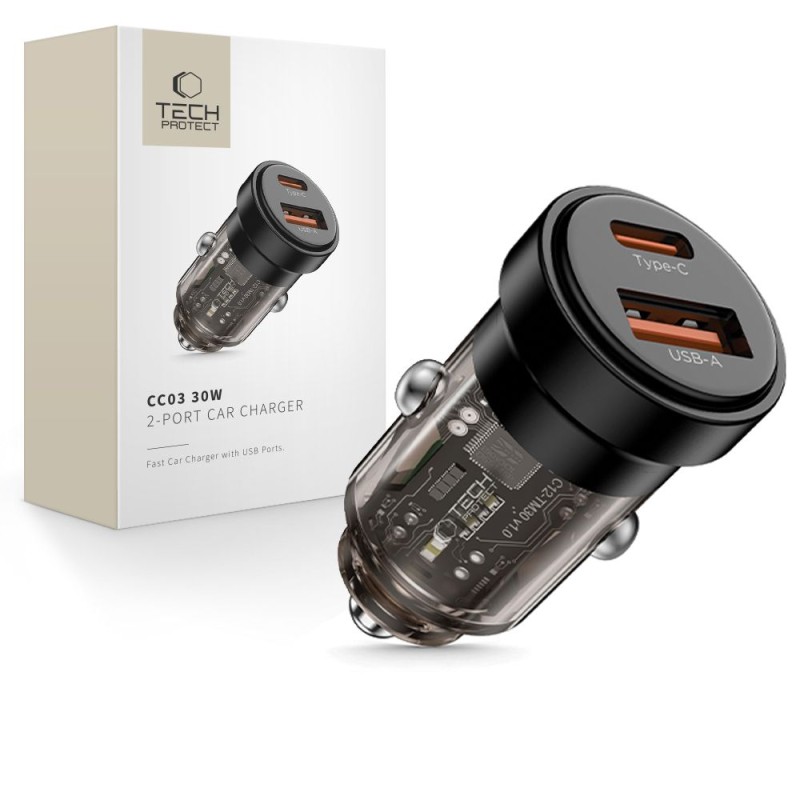 TECH-PROTECT CC03 2-портова зарядна за кола PD 30W / QC3.0 (черна) - TECH-PROTECT CC03 2-портова зарядна за кола PD 30W / QC3.0 (черна) - 5906302361649