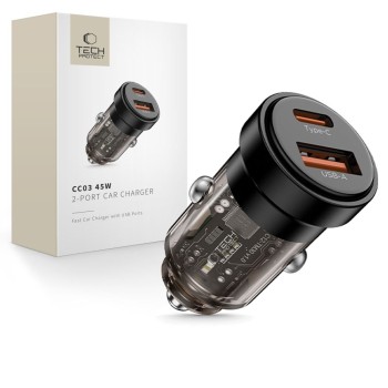 TECH-PROTECT CC03 2-порт USB автомобилно зарядно PD 45W / QC3.0 BLACK
