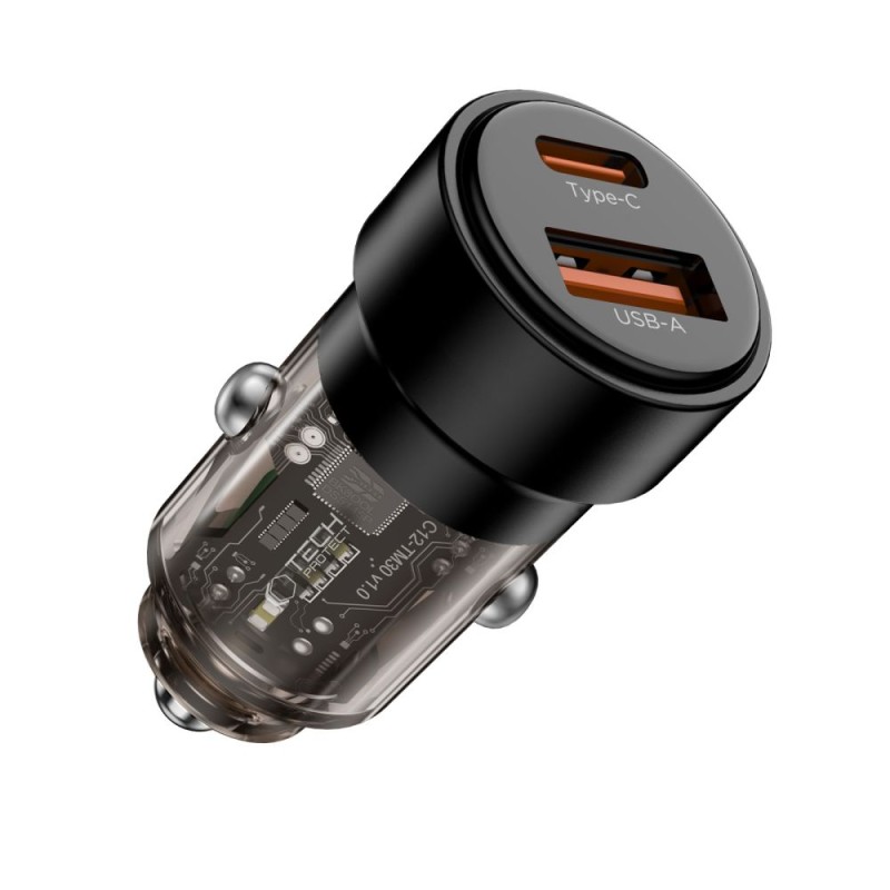 TECH-PROTECT CC03 двупортово зарядно за автомобил с PD 75W, черно - TECH-PROTECT CC03 двупортово зарядно за автомобил с PD 75W, черно - 5906302361663