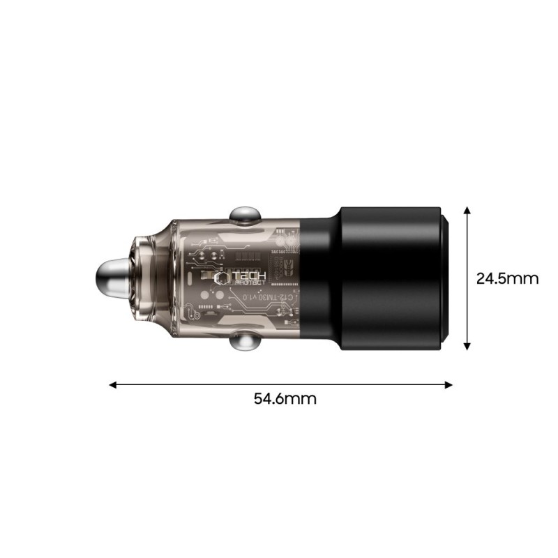 TECH-PROTECT CC03 двупортово зарядно за автомобил с PD 75W, черно - TECH-PROTECT CC03 двупортово зарядно за автомобил с PD 75W, черно - 5906302361663