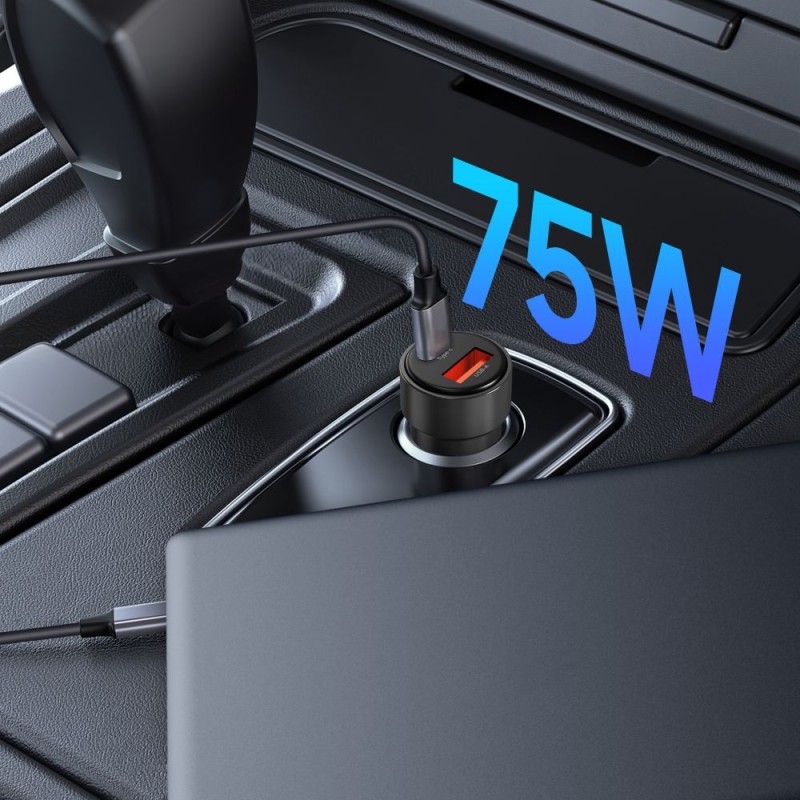 TECH-PROTECT CC03 двупортово зарядно за автомобил с PD 75W, черно - TECH-PROTECT CC03 двупортово зарядно за автомобил с PD 75W, черно - 5906302361663