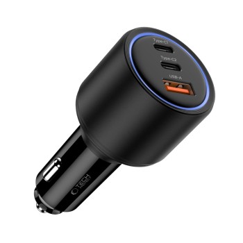 TECH-PROTECT CC04 3-порт зарядно за кола с PD 175W, черно TECH-PROTECT CC04 3-порт зарядно за кола с PD 175W, черно
