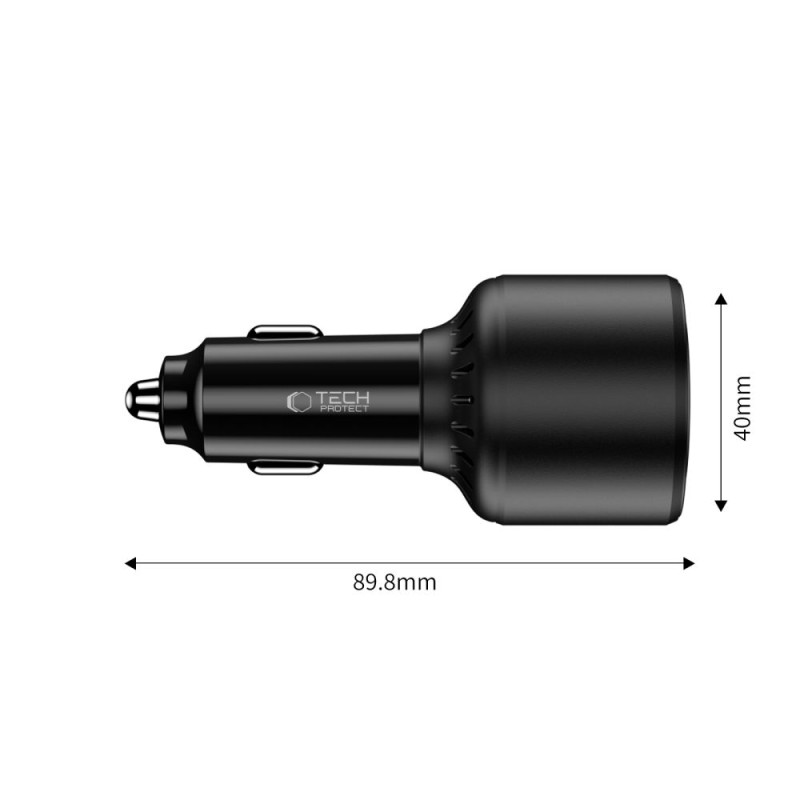 TECH-PROTECT CC04 3-порт зарядно за кола с PD 175W, черно - TECH-PROTECT CC04 3-порт зарядно за кола с PD 175W, черно - 5906302361700