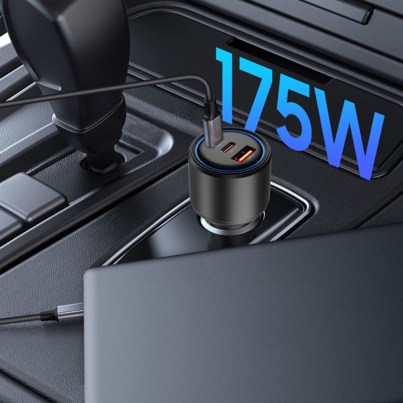 TECH-PROTECT CC04 3-порт зарядно за кола с PD 175W, черно - TECH-PROTECT CC04 3-порт зарядно за кола с PD 175W, черно - 5906302361700
