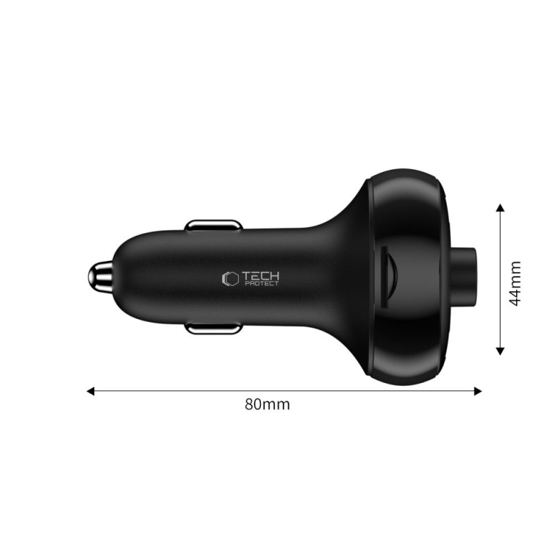 TECH-PROTECT CC06 3-порт зарядно за кола с PD 72W + FM предавател с Bluetooth, черно - TECH-PROTECT CC06 3-порт зарядно за кола с PD 72W + FM предавател с Bluetooth, черно - 5906302361786