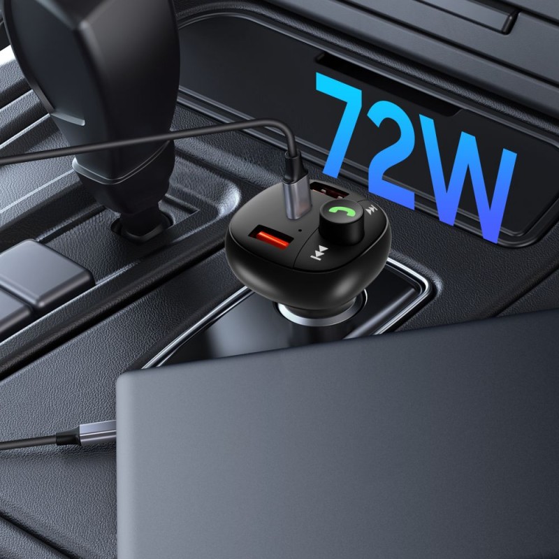 TECH-PROTECT CC06 3-порт зарядно за кола с PD 72W + FM предавател с Bluetooth, черно - TECH-PROTECT CC06 3-порт зарядно за кола с PD 72W + FM предавател с Bluetooth, черно - 5906302361786