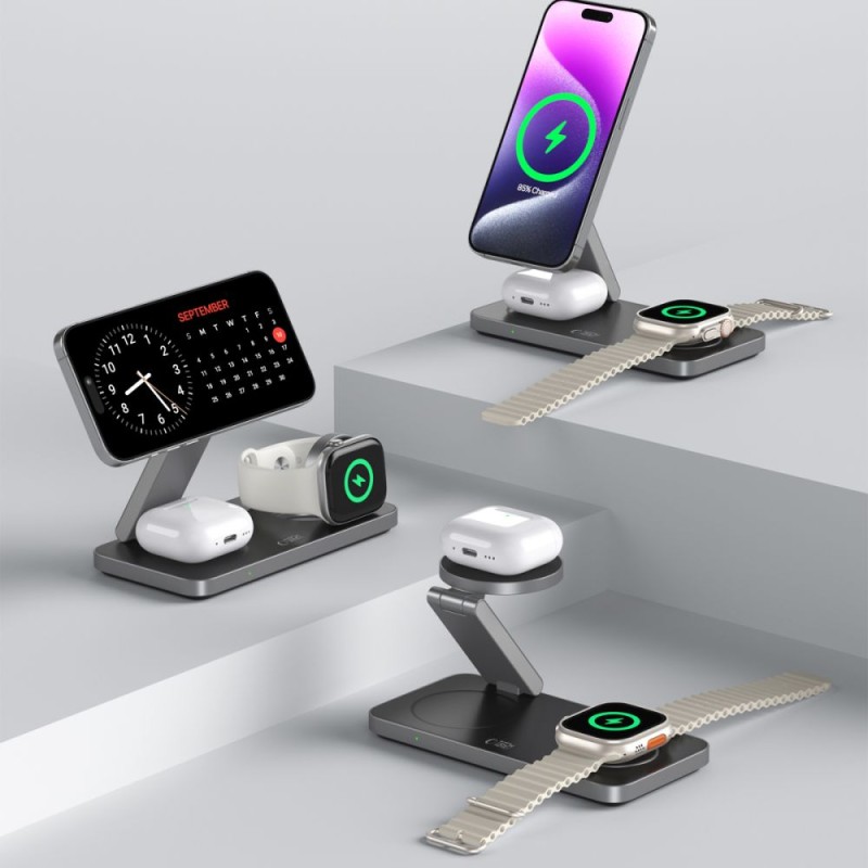 TECH-PROTECT QI15W-A47 3в1 магнитно MagSafe безжично зарядно (черно) - TECH-PROTECT QI15W-A47 3в1 магнитно MagSafe безжично зарядно (черно) - 5906302362523