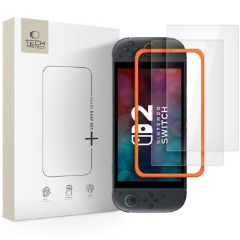 Стъклен протектор Tech-Protect Easy Set+ (закалено) за Nintendo Switch 2 – 2 броя, прозрачен