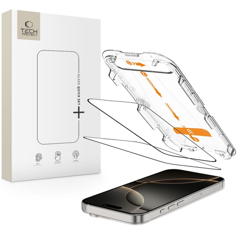 Tech-Protect Quick Set+ втвърдено стъкло за iPhone 16 Pro Black (2 бр.) - Tech-Protect Quick Set+ втвърдено стъкло за iPhone 16 Pro Black (2 бр.) - 5906302363155