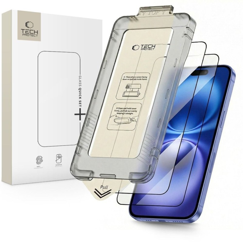 Tech-Protect Quick Set+ 9H закалено стъкло за iPhone 15 / 16 (2 броя) – черно - Tech-Protect Quick Set+ 9H закалено стъкло за iPhone 15 / 16 (2 броя) – черно - 5906302363179